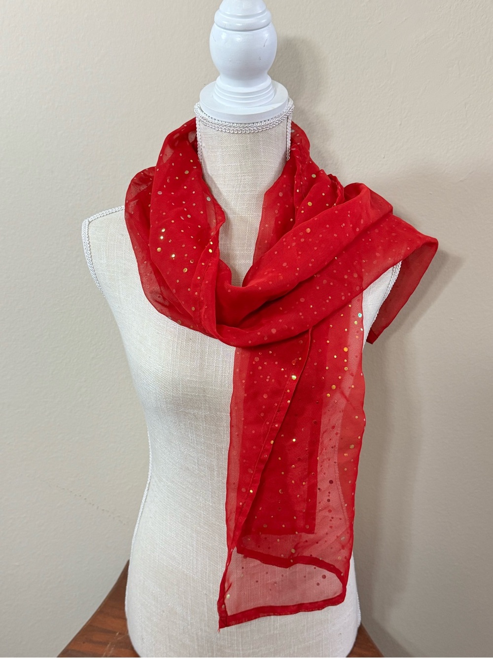Red Indian Dupatta Sari Saree Wrap Scarf Silk glitter stole